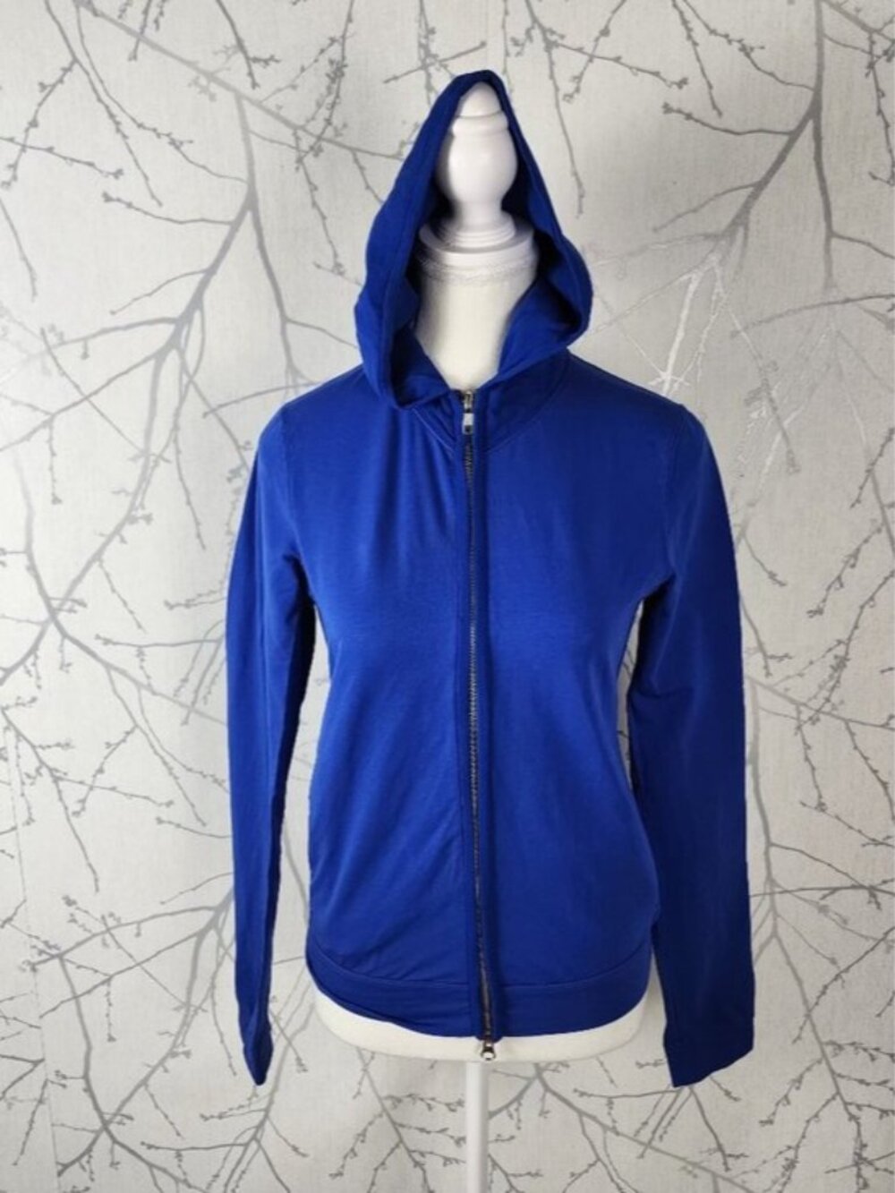 JNBY Royal Blue Cotton Stretch Jersey Silk Trim Full Zip Hoodie